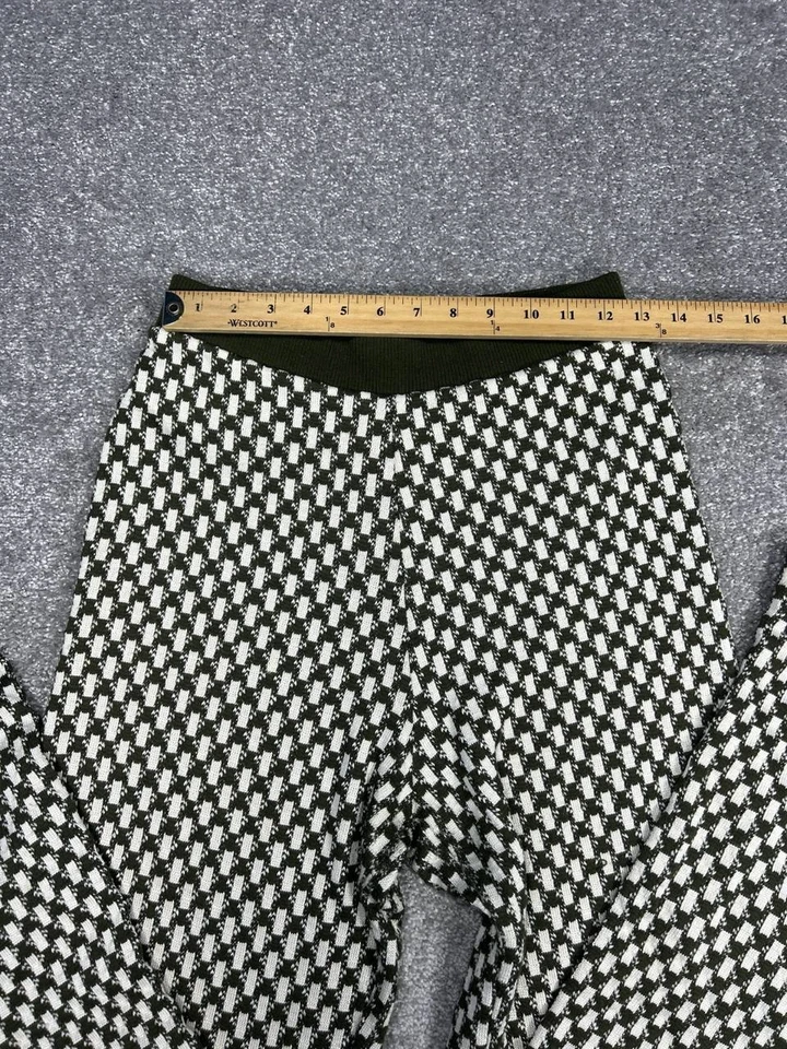 Zara Palazzo Pants Womens Medium Green White Checkered Knit High Rise Wide Leg - Image 3 of 4