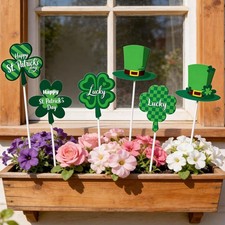 6 Pcs St. Patrick's Day Outdoor Decorations, Metal Shamrock Decorative Green