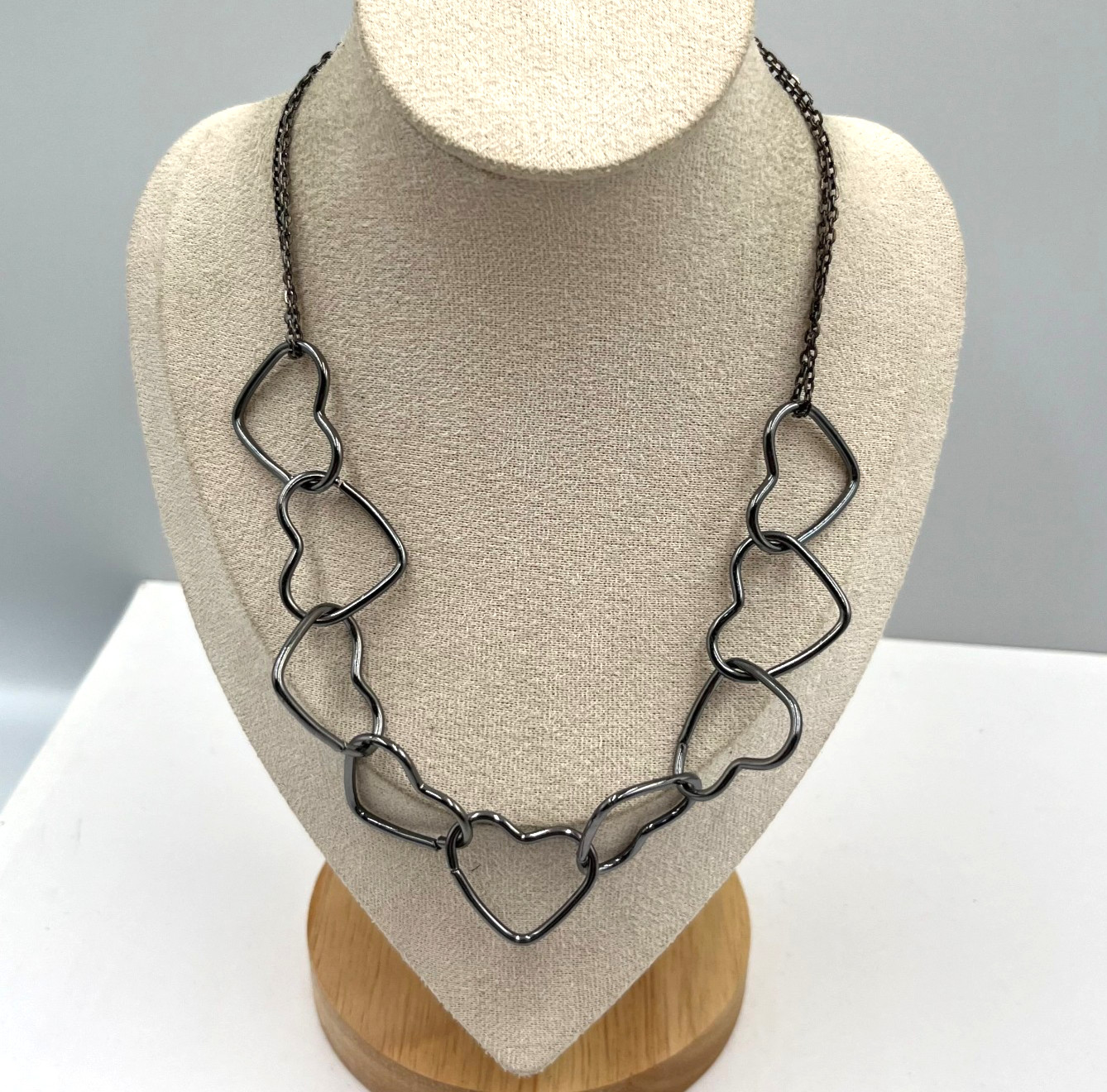 Vintage Silver Tone Interlocking Double Heart Nec… - image 1