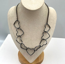 Vintage Silver Tone Interlocking Double Heart Necklace 18" Chain Love Valentine