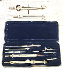 Vintage Mechanical Drafting Drawing Tools Lot of 9 Pieces Broken Wood Box