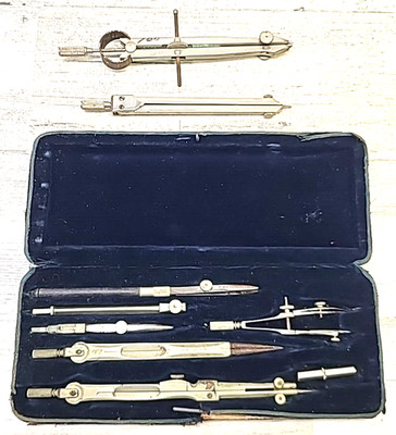 Vintage Mechanical Drafting Drawing Tools Lot of 9 Pieces Broken Wood Box