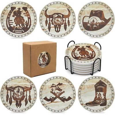 Western Desert Cowboy Coasters for Drinks,Vintage Western Absorbent Coaster