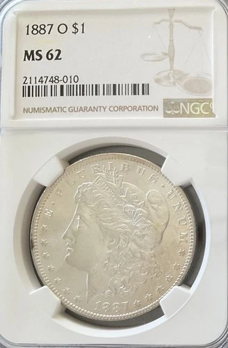 NGC 1887 O Morgan S$1, Silver Dollar Graded MS62, Beautiful Coin!