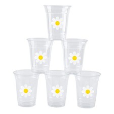Daisy Disposable Plastic Cups Groovy Party Cups 12 oz White Flower ... Fast Ship