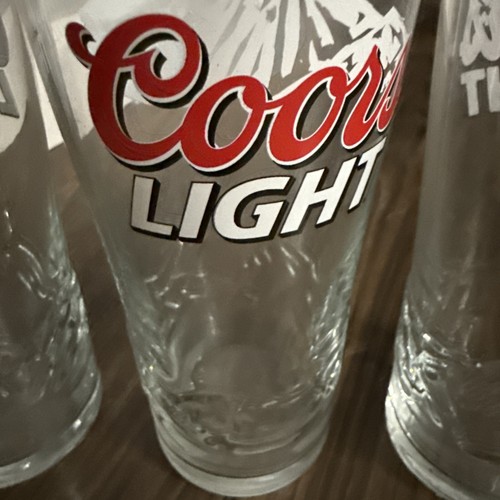 4 Coors Light Beer Pint Glass Etched Molded Mountains Glass Cup Football Edition - Picture 2 of 3