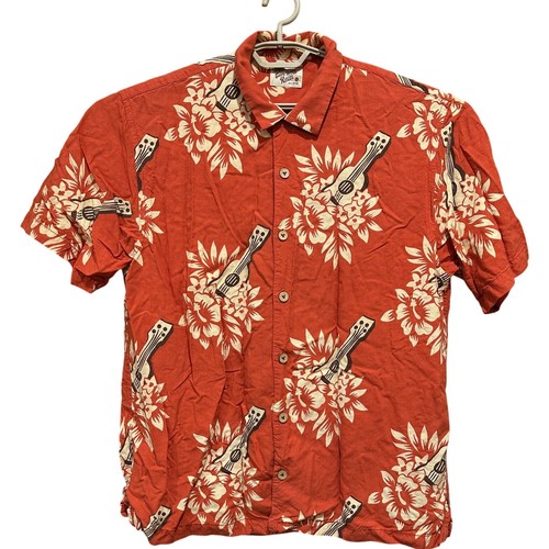 Tommy Bahama Button Up Hawaiihemd Herren L Orange Ukulele Blumen Kurzarm