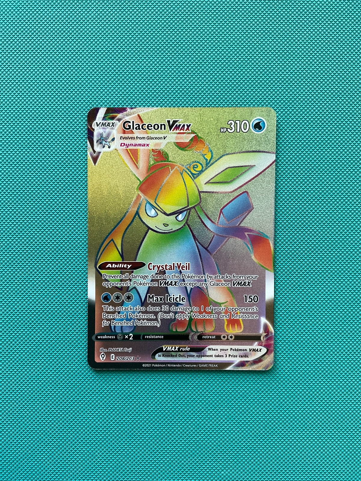 Glaceon VMAX (Secret) Holo Secret Rare SWSH07: Evolving Skies 208/203 NM