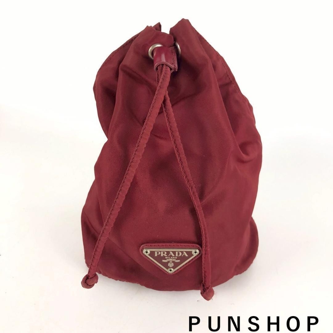 PRADA Nylon Logo Plate Pouch Red Women s Brand TT028490