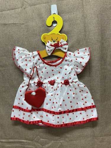 BUILD A BEAR VALENTINSTAG 3-TEILIGES KLEID, SCHLEIFE & HERZ HANDTASCHE -- NEU