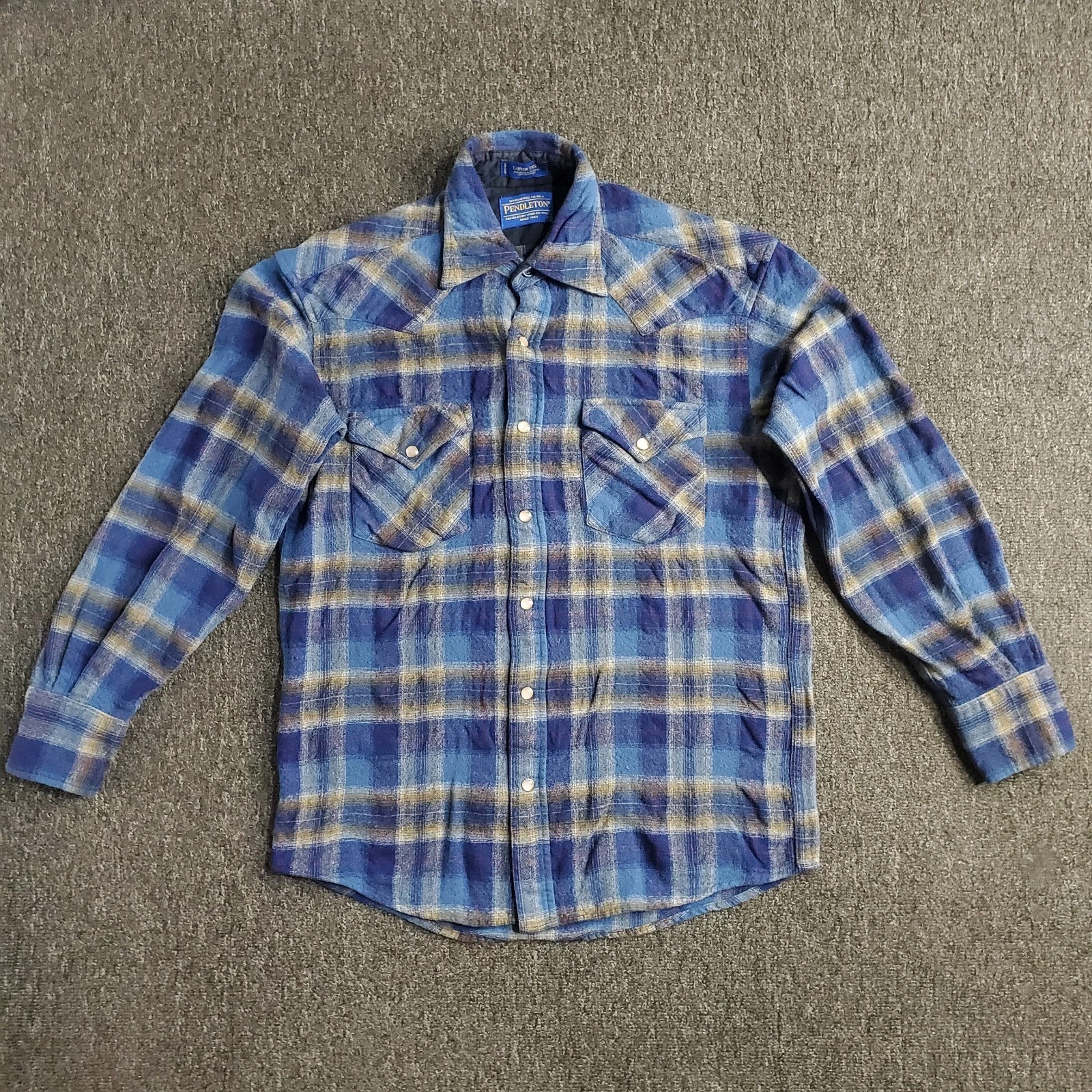 Pendleton Canyon Shirt Mens Small Blue Plaid Wool Pearl Snap High Grade Western