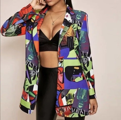 SHEIN Women's All Over Print Abstract Multicolored Jacket Blazer Medium |  eBay