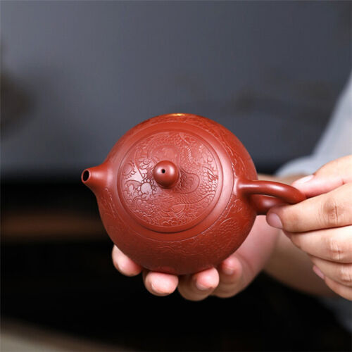Full Handmade Tea Pot Dragon Carved Embossed Marked Xishi Pot Real Yixing Zisha - Picture 2 of 10