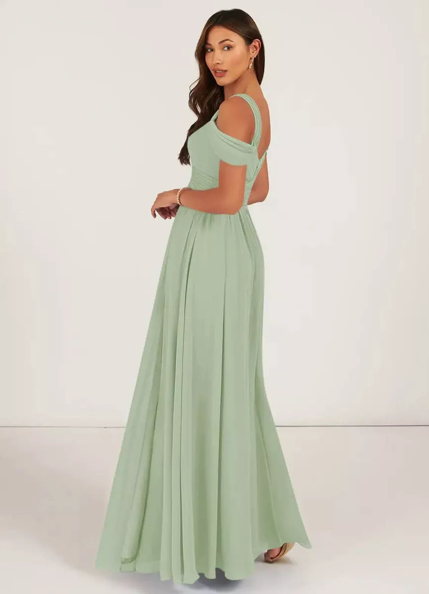 NEW Azazie Lianne Bridesmaid Dress A Line Off the Shoulder Chiffon Size A14