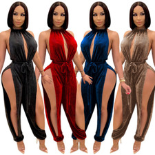 Nuevo Elegante Mujeres Sexy Sin Mangas Abierto Frontal Abertura Lateral Club Fiesta Mono S-XXL