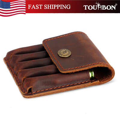 TOURBON Leather Shooting Rifle Ammo Belt Pouch Cartridge Wallet 5 Rounds Gift US