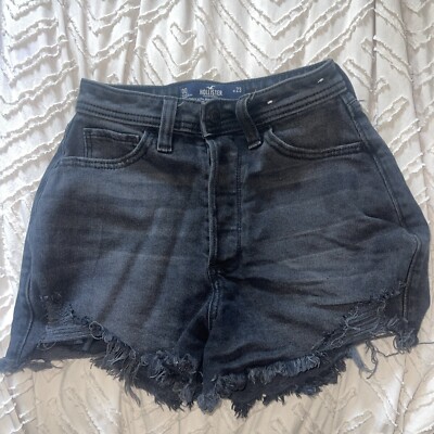 Hollister Curvy Ultra High Rise Mom Shorts 3” Black Distressed Size