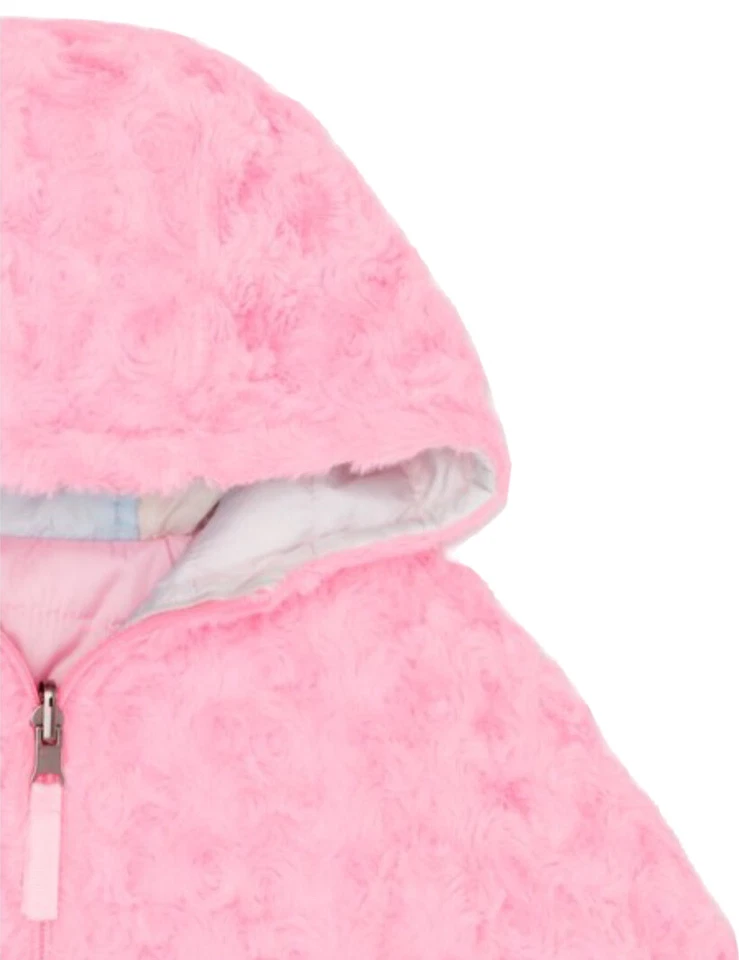 Chaqueta acolchada Limited Too Girls rosa talla 6X reversible a imitación piel capucha bolsillo Foto 3 de 4