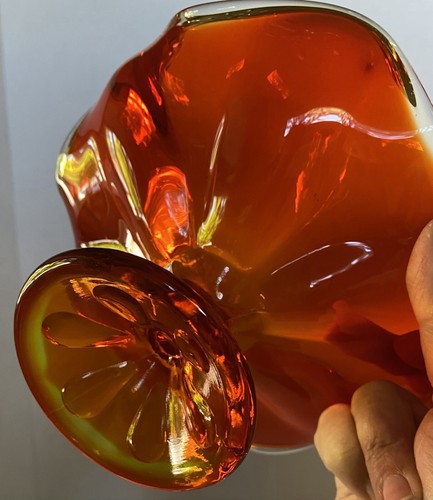 VIKING Epic 6 Petal ART GLASS PERSIMMON Footed PEDESTAL Orange Amberina GORGEOUS - Picture 10 of 13