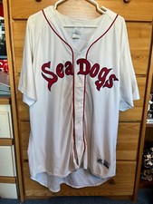 Garin Cecchini Game Used Worn Portland Sea Dogs Home White Jersey