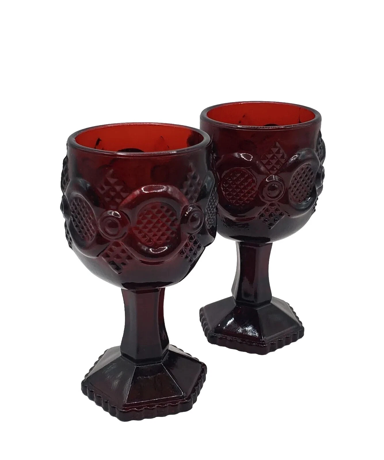 AVON Goblet Cape Cod Water Glass 1876 Ruby Red 4.5" Tall Set Of 2 Vintage #22 23