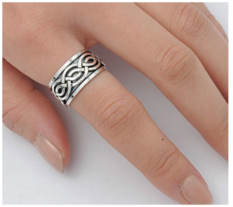 ANILLO PLATA ESTERLINA 925 DAMAS HOMBRES DISEÑO SPINNER PLATA 9MM TALLAS 7-14 Foto 3 de 4