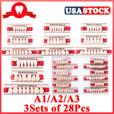 84Pcs A1/A2/A3 Full Set Acrylic Resin Denture False Teeth Dental Laboratory Use