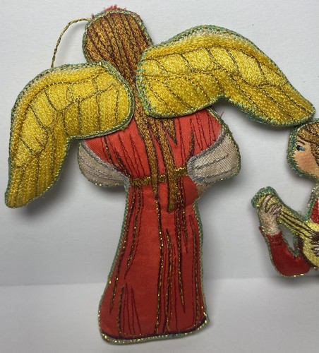 Vintage Angel Ornament Set of 2 Handmade MCM Christmas Embroidered Beautiful - Picture 4 of 9