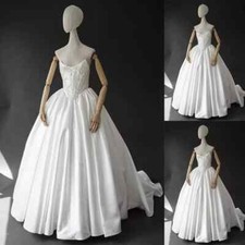 Vintage Sweetheart Wedding Dresses Beaded Satin A Line Sweep Train Bridal Gowns