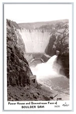 RPPC Boulder Dam Power House & Face  Boulder City NV Frashers Postcard R6