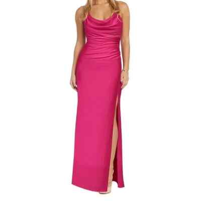 Morgan & CO. Cowl Neck Satin Gown Hot Pink SZ 5