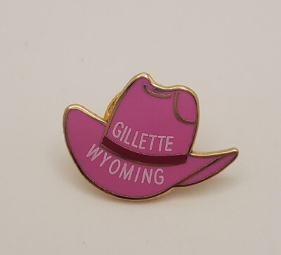 Gillette Wyoming Pink Cowboy Hat Shaped Collectible Souvenir Lapel Hat Pin