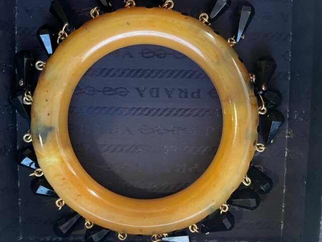 Authentic PRADA Bracelet Tortoise BANGLE with Bla… - image 1