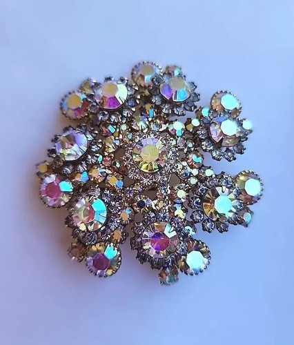 VTG Juliana D&E Multicolor AB Rhinestone XL Snowflake Star Swirl Pin Brooch MCM - 第 3/11 張圖片