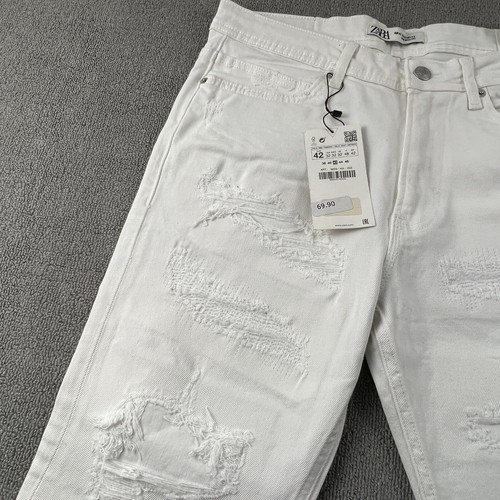 Zara Pants Adult 32W 31L White Distressed Jeans Skinny Casual Streetwear Men's - Picture 2 of 17
