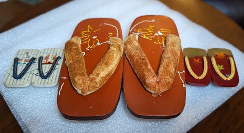 Vintage Lot 3 Japanese Wooden Geta Geisha Kimono Sandals Shoes - Picture 2 of 24