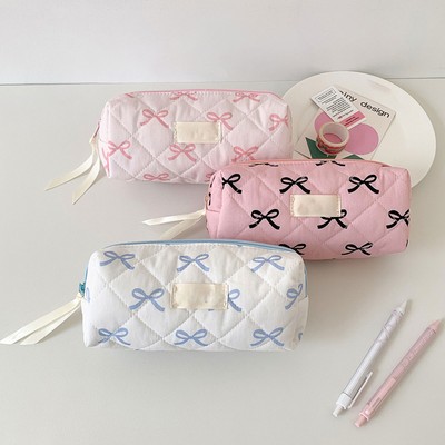 1pc Bow Printings Pencil Pouch Girls Makeup Brush Bag Pencil Bag Pen Case Pouch