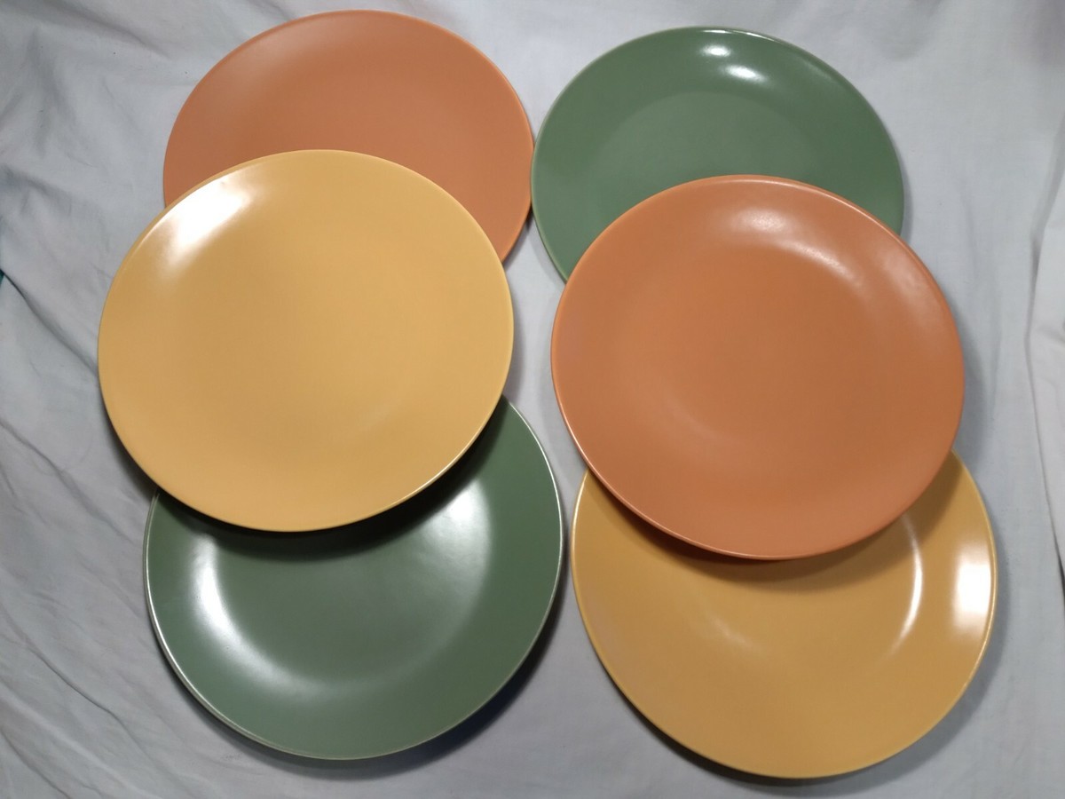 Mid-Century Modern Dinner Plates Green Yellow Orange 9