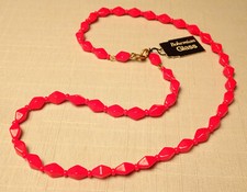 Red Bohemian Glass Beads Necklace Vintage New Old Stock