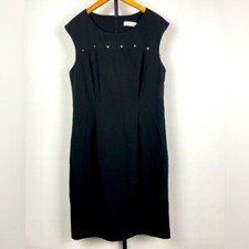 Calvin Klein Black Career Sleeveless Round Neck Studded Bust Sheath Dress Sz 8