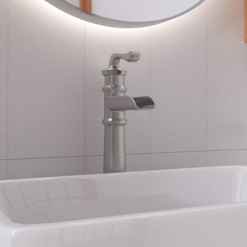BWE Vessel Bathroom Faucet Single-Handle Single Hole Waterfall Brushed Nickel - 第 8/11 張圖片