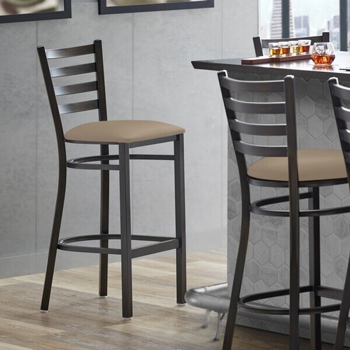 10 PACK Distressed Copper Ladder Back Metal Restaurant Barstool With Taupe Vinyl - Picture 8 of 8