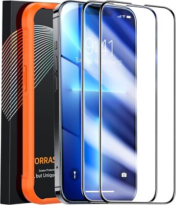 TORRAS iPhone 13/13 Pro iPhone 14 Schutzfolie Schutzglas Full Screen 2 Stück