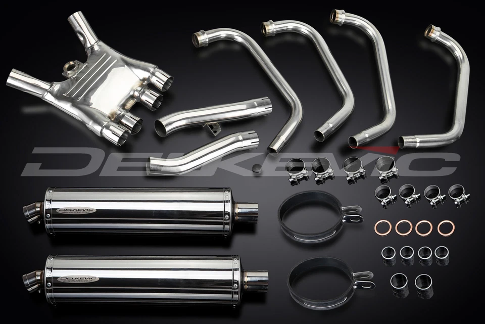Silenciadores de escape completo Yamaha FJ1100 1984-1985 Delkevic 4-2 18" ovalados de acero inoxidable Foto 3 de 4