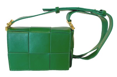 Woven Crossbody Cassette Bag Green With Gold Hardware