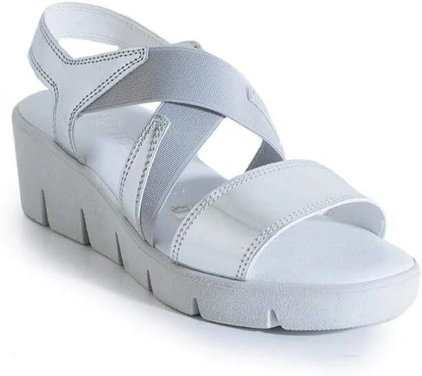 Cinzia Soft IE3292CH Silver Leather Wedge Elastic Sandals 5cm Made in Italy