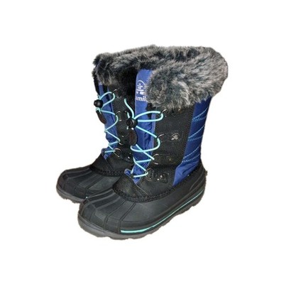 KAMIK Girls Winter Snow Boots Waterproof, Faux Fur, Blue/Teal, Black, Size 4