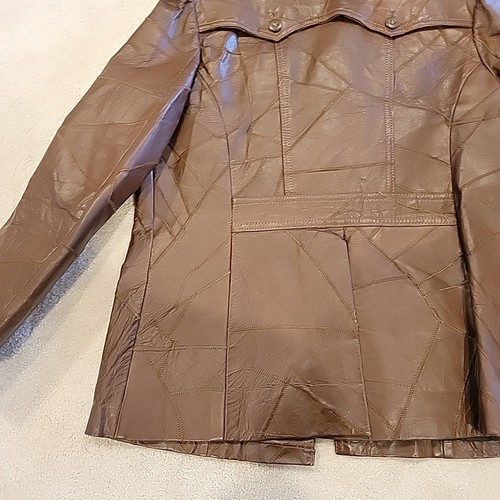 Giacca patchwork pelle vintage anni 60-70 uomo 42 Woodstock patch tasca marrone - Foto 20 di 24