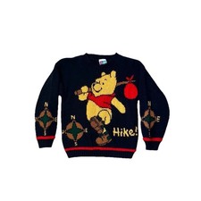 Vtg 90s Disney Winnie the Pooh Hike Outdoors Navy Knit Sweater Kids Small 4 