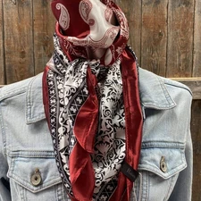 Wine Red Cream Paisley Printed Western Southwestern Wild Rag Scarf Accent